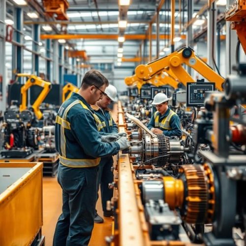 Erfahrene Fachkräfte bei der Industriemontage und technischen Dienstleistungen – Mehr als 20 Jahre Erfahrung in der Branche. Präzise Montage von Maschinen in einer modernen Produktionsumgebung.